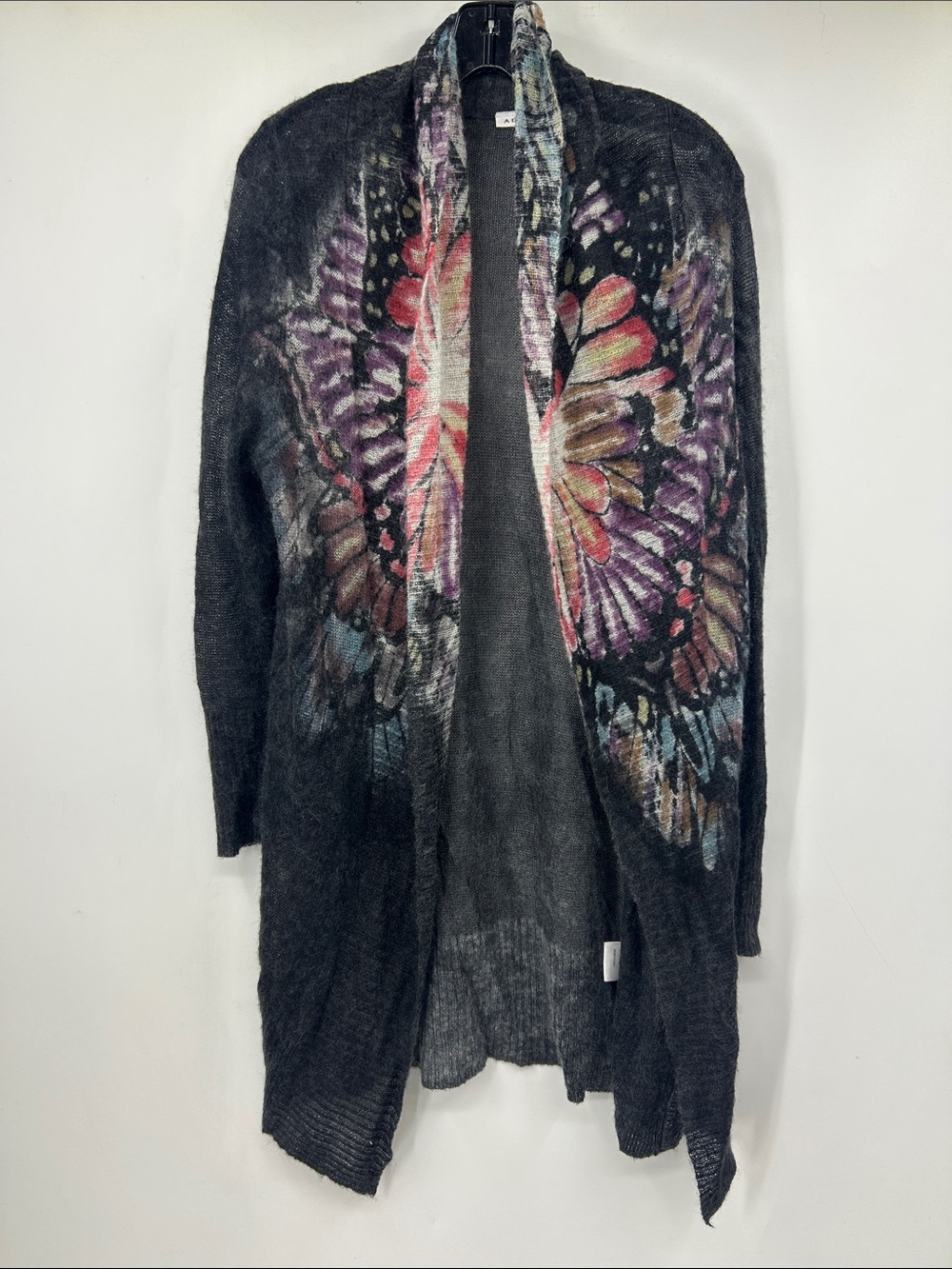 Adore Women’s Wool Mohair Cardigan Gray Lightweight Butterfly Wings L